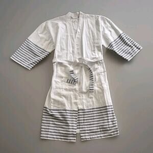 FRETTE 1860 100% Cotton Blue White Stripe Turkish Bathrobe Unisex Size XL Kimono